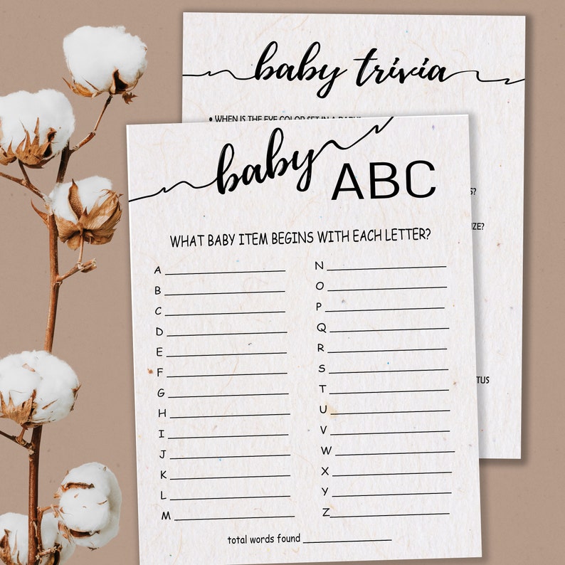 Baby Shower Abcs Baby Abcs Kraft Paper Shower Game Baby - Etsy