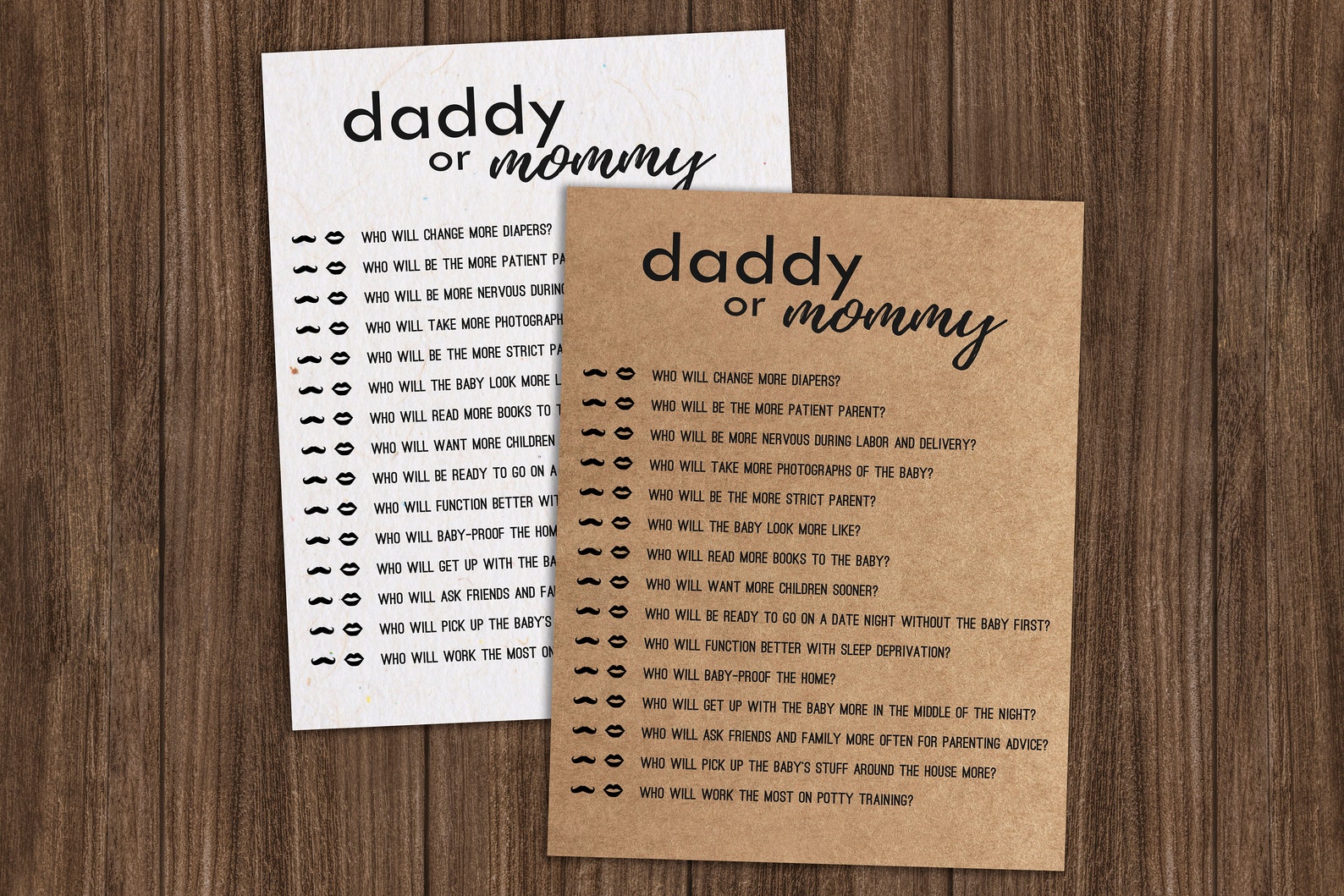 Daddy or Mommy Mom or Dad Quiz Rustic Baby Shower Printable - Etsy