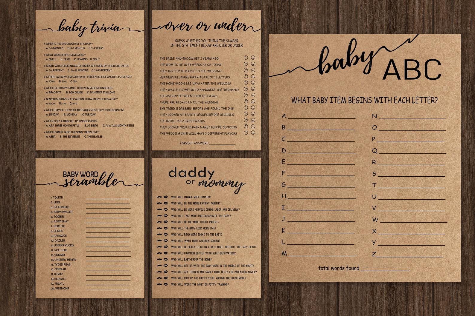 Daddy or Mommy Mom or Dad Quiz Rustic Baby Shower Printable - Etsy