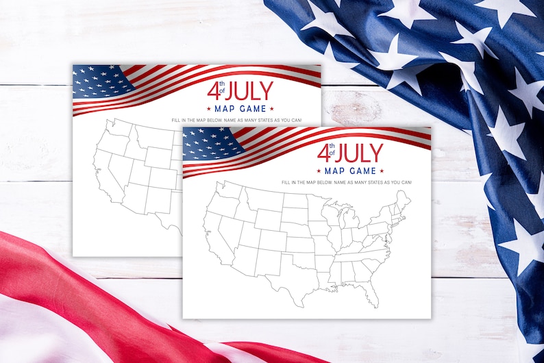 4th of July Printable Map Game Patriotic Fourth of July Games Etsy