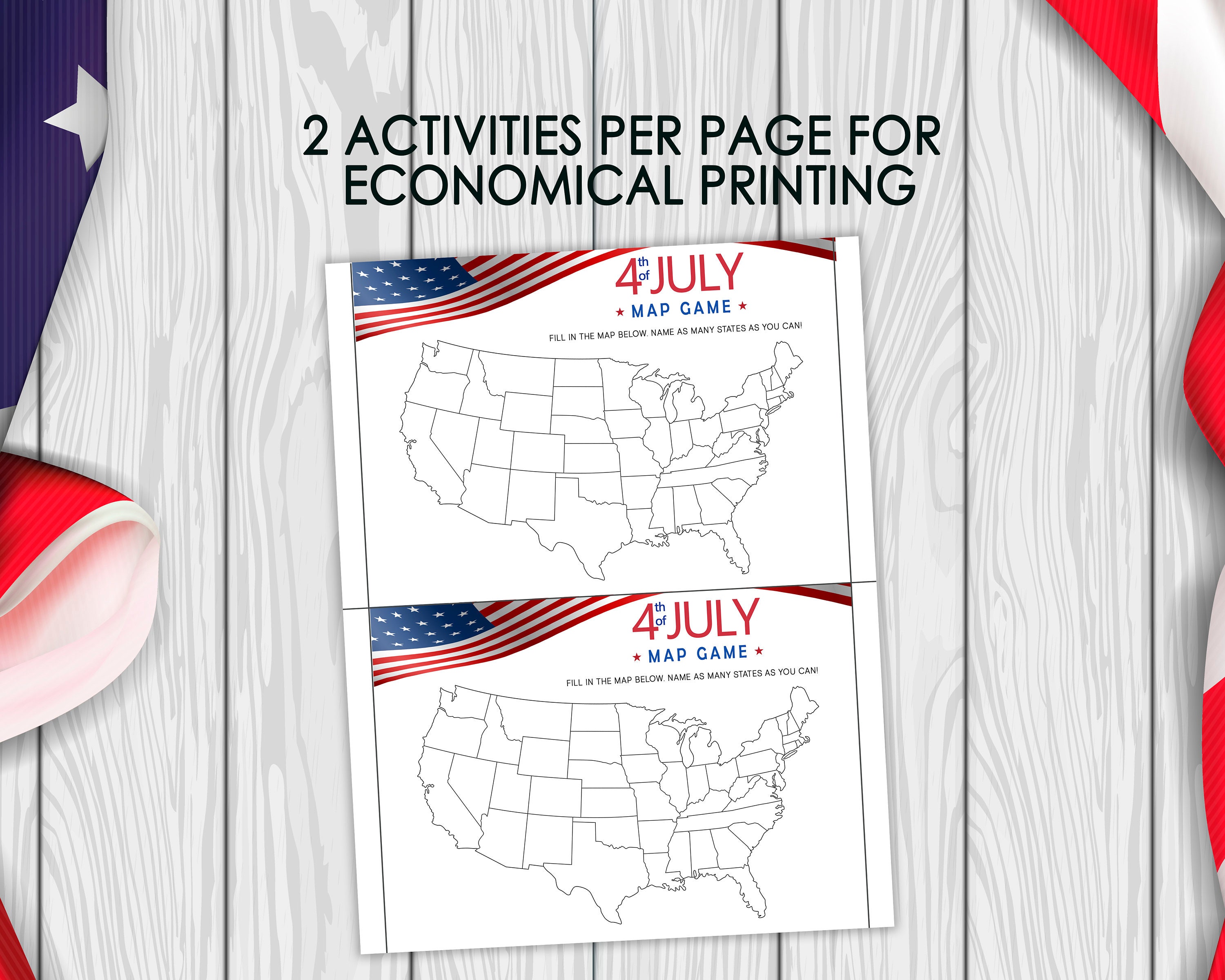 4th of July Printable Map Game Patriotic Fourth of July Games Etsy
