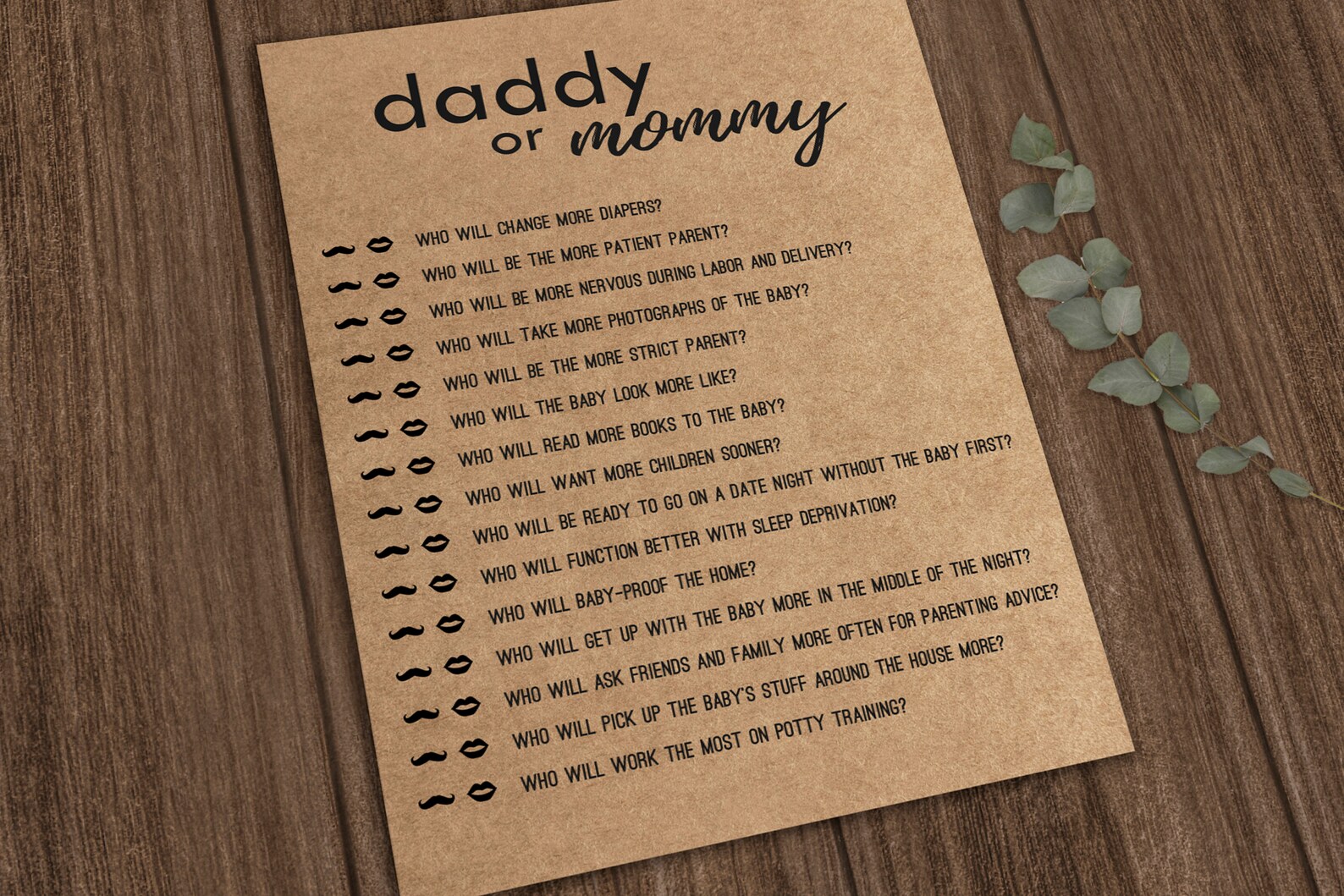Daddy or Mommy Mom or Dad Quiz Rustic Baby Shower Printable - Etsy