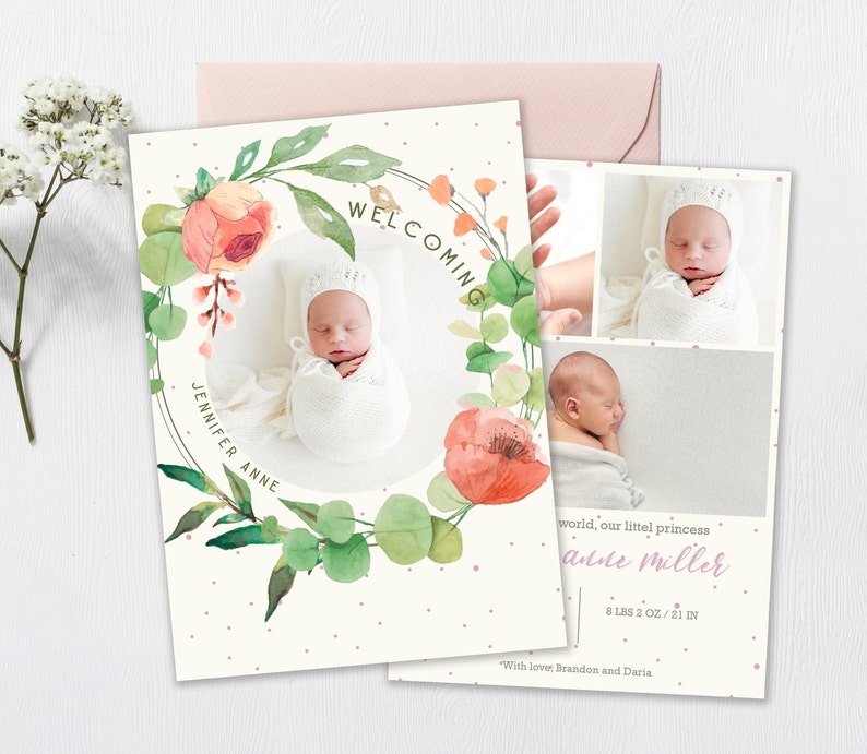Birth Announcement Template Birth Baby Boy Girl Annoucement Newborn Templates for Photoshop Custom Printable Card Collage Instant Download
