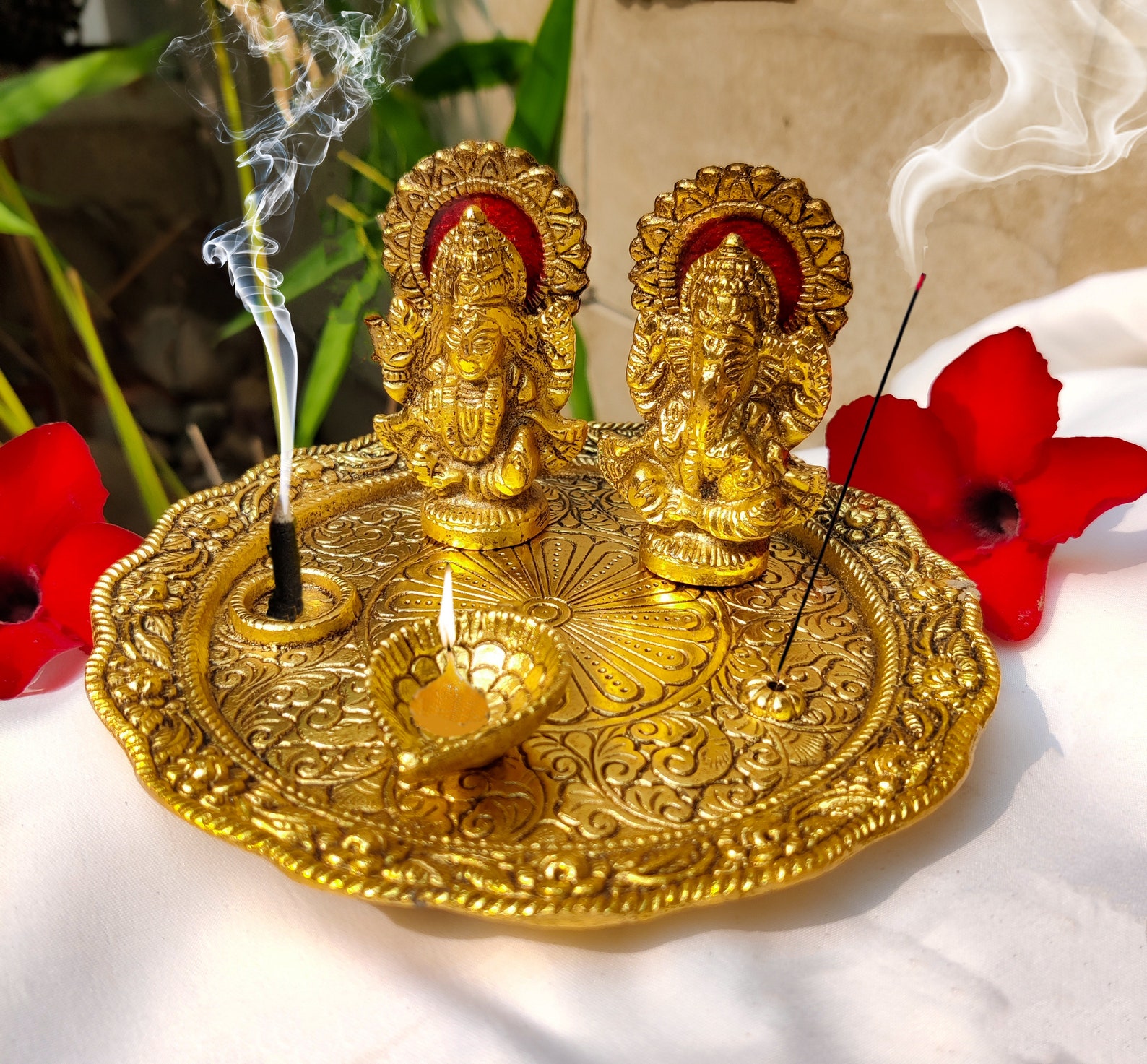 Diwali Special Pooja Thali / Metal Pooja Thali / Worship Tray / Set