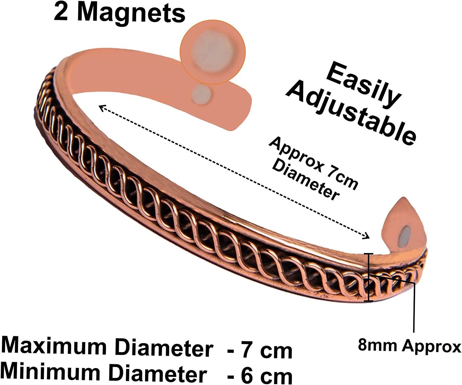 100 Copper Bracelet for Women and Men, Adjustable to Fit Most Wrist