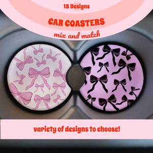 Pink Bow Car Coaster Set, Girly Car Decor, Mix and Match