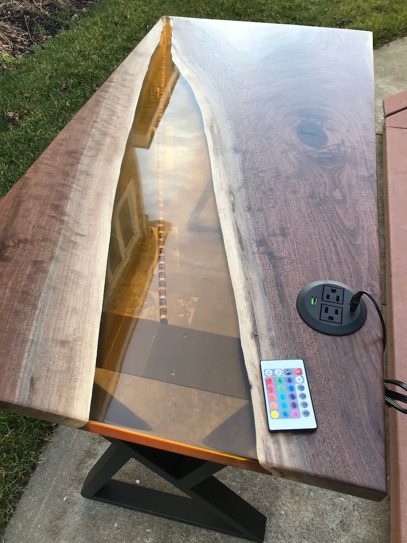 Solid Black Walnut River Table, Epoxy Resin Office Desk or Table