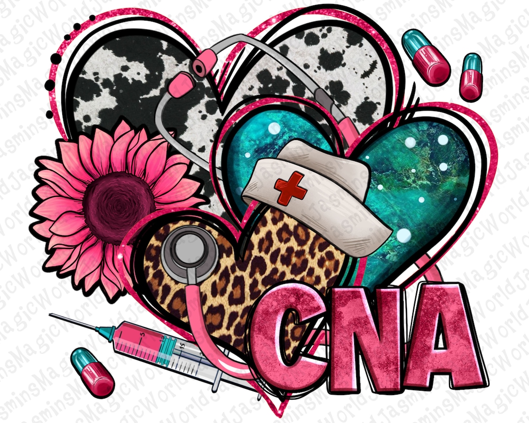 Cna certified nursing assistant hearts png sublimation design download