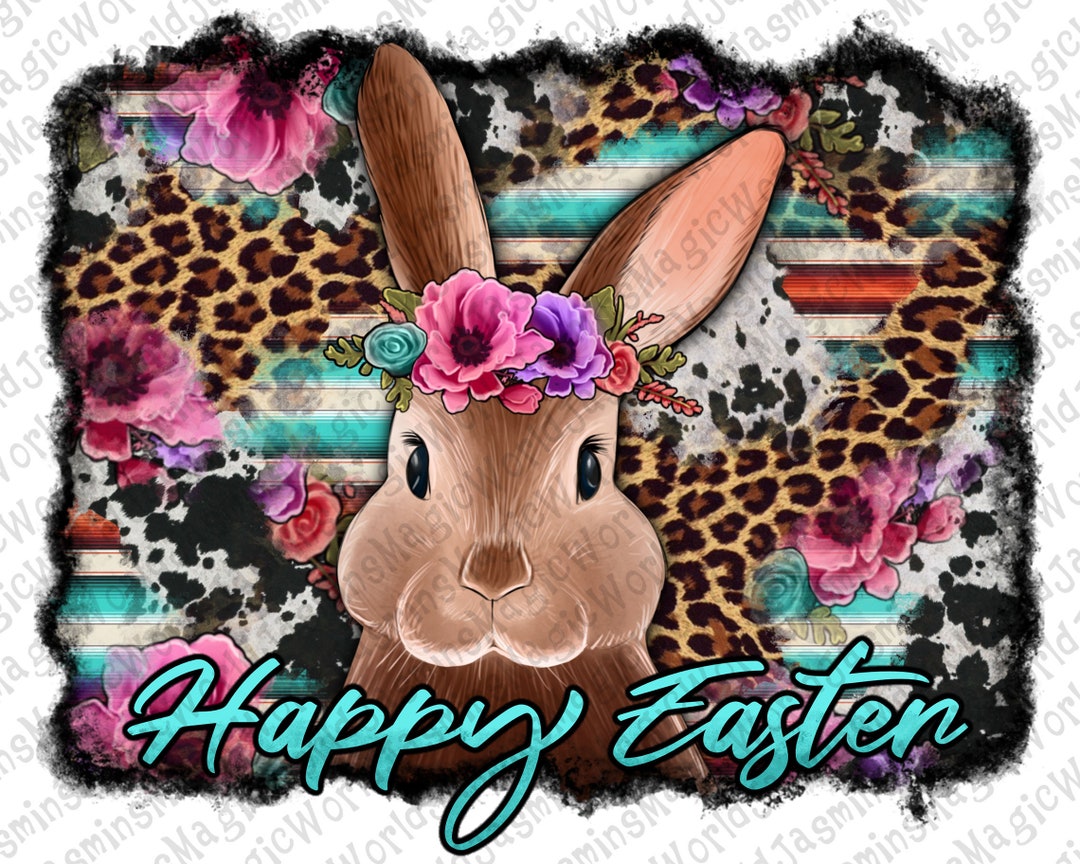 Happy Easter Bunny Western Background Png Sublimation Design Etsy