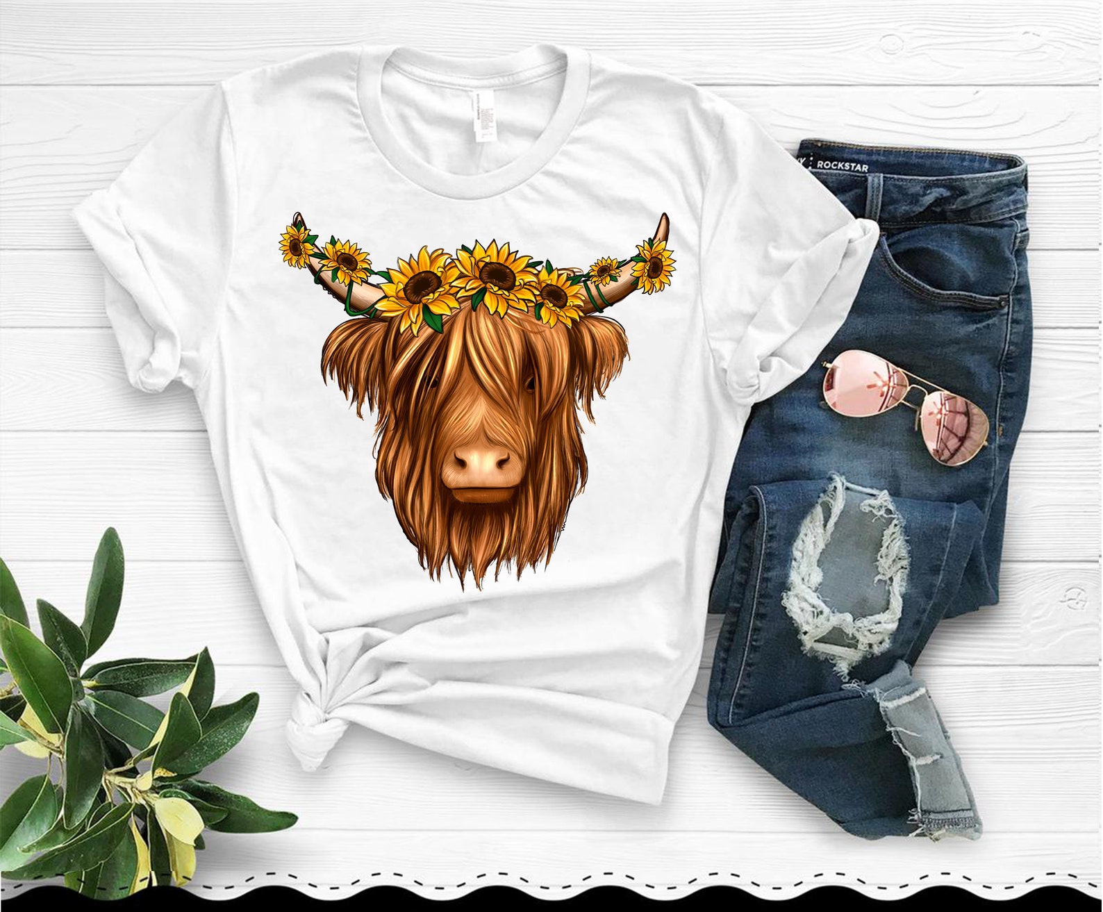 Western Long Hair Shaggy Cow With Sunflowers Png Sublimation - Etsy