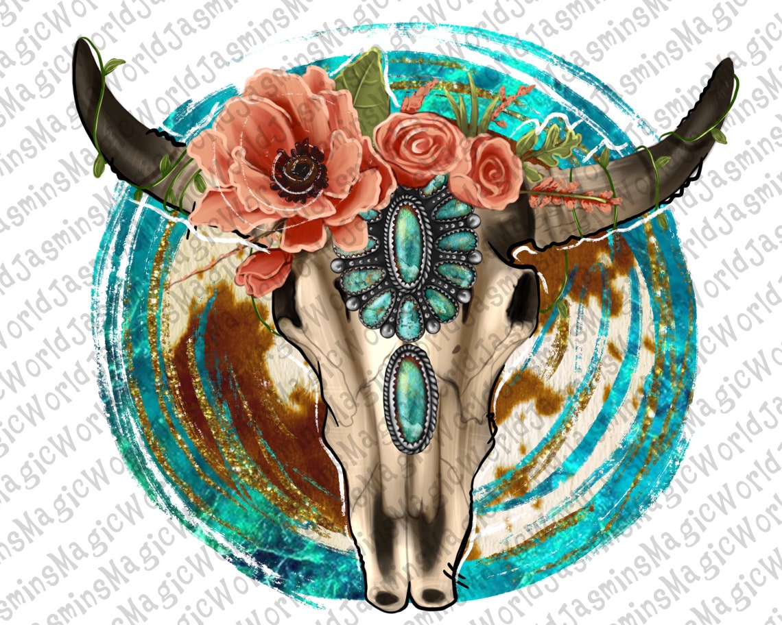 Western Boho Skull Pngturquoise and Leopard Png Tribal Boho Etsy UK