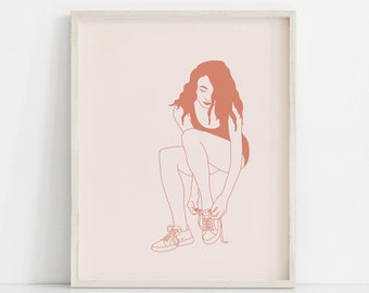 Afdrukbare print lijntekening afdrukbare meisje vrouw print Boho kunst moderne prints minimalistische prints slaapkamer afdrukbare neutrale afdrukbare