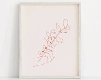 Afdrukbare print Lijntekening Afdrukbare plantenprint Boho Art Moderne prints Minimalistische prints Slaapkamer afdrukbaar Neutraal afdrukbaar