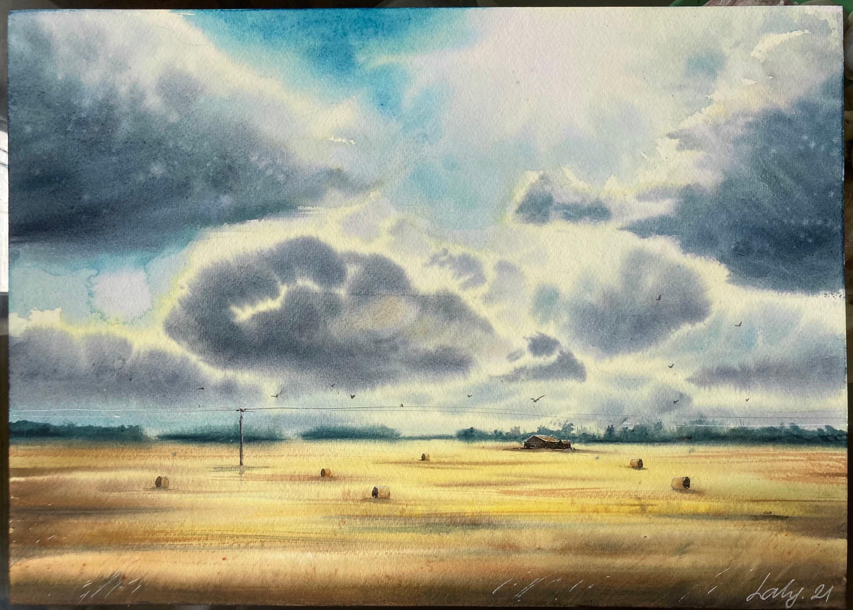 Cloudy weather Original watercolour painting 30/40 cm