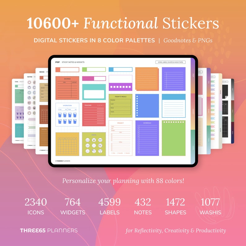 10600+ Digital Stickers - Goodnotes or PNG - Productivity & Functional Sticker Books - Sticky Notes, Widgets, Icons - Boho, Neutral, Pastel 