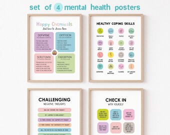 Mental Health Poster Set, Happy Chemicals, Coping Skills (Digital Download)