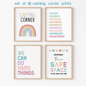 we can do hard things calming corner kit calm down corner posters kids affirmations poster calm classroom decor bundle safe space wall art