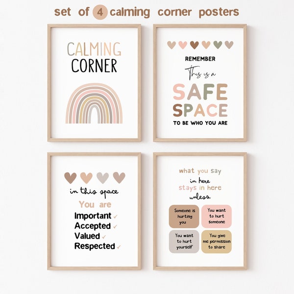 Pósteres para el rincón de la calma, decoración para un espacio seguro, oficina del psicólogo escolar (descarga digital)