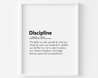 Impressão artística com definição de disciplina | Decoração motivacional para escritório (Download digital)