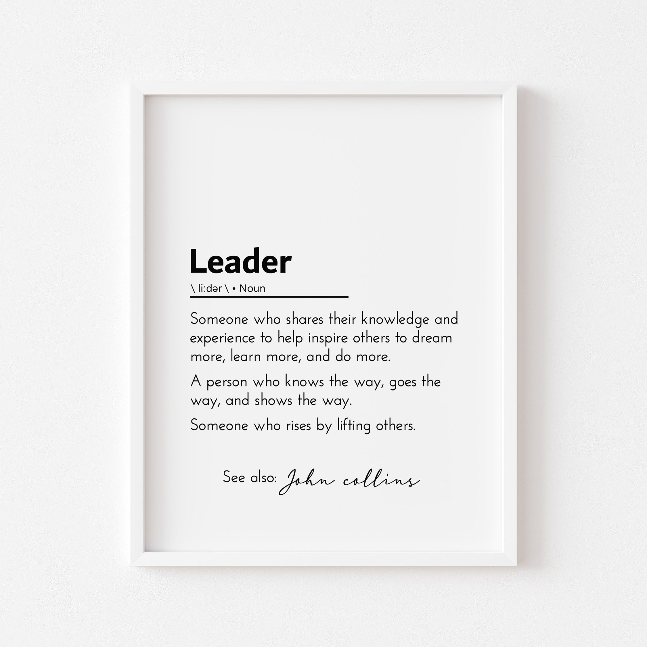 Leader Definition Leader Quote Personalized Leader Gift Leadership Quotes Leader Print Mentor
