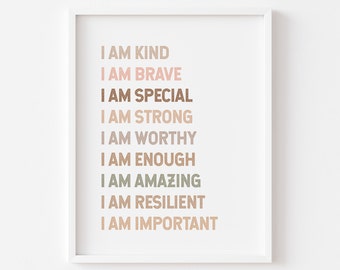 Kids Affirmations Print, Colorful Quote Wall Art (Digital Download)