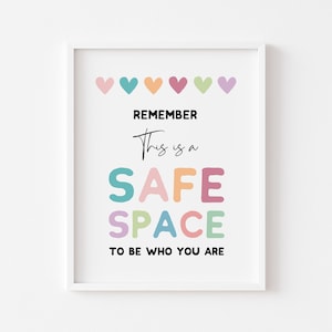 safe space sign school psychology posters teacher resources counselor office decor calming corner school counseling social worker posters