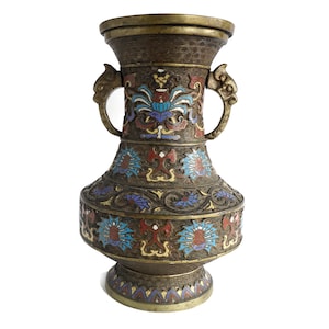 Japanese Champleve Brass & Cloisonne Floral Vase