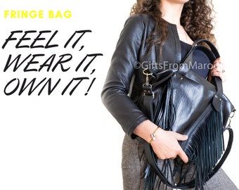 Black Fringe purse, Western Fringe Handbag, Fringe crossbody bag .