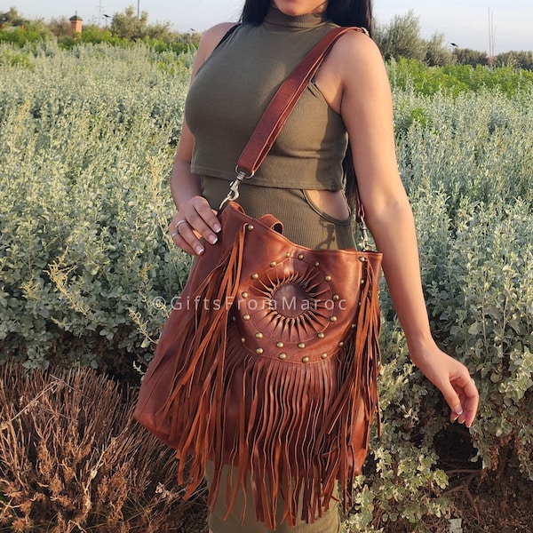 Fringe purse, bridesmaid leather bag, leather Hobo purse, Leather tote bag, Western gypsy bag, Genuine leather handbag wedding gift.