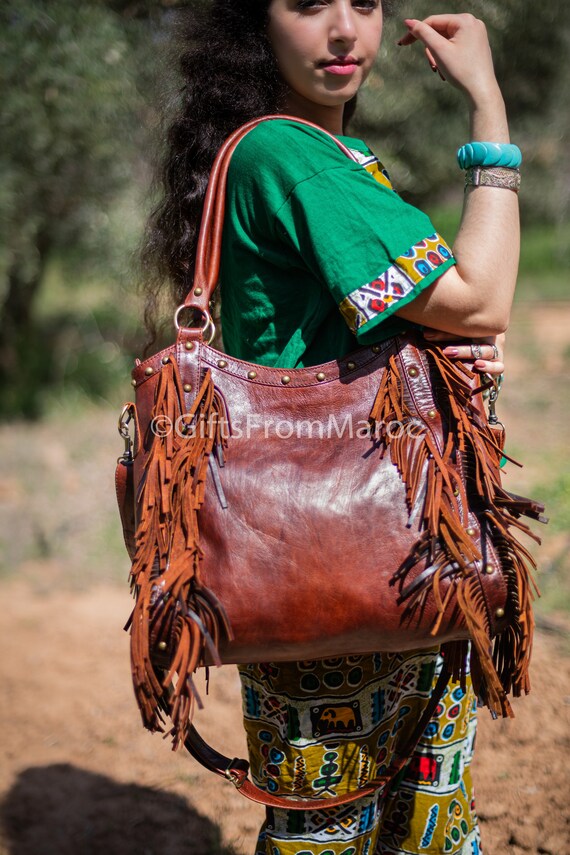 Fringe leather handbags online
