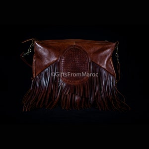 Fringe purse leather bag, bohemian style leather fringe tote bag, hippie handbag with fringe.