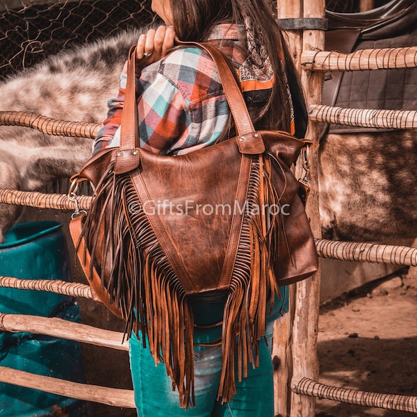 Borsa Fringe in pelle, Borsa con frange in pelle nera, borsa a mano in pelle con frangia, Borsa tote in pelle a tracolla Fringe.