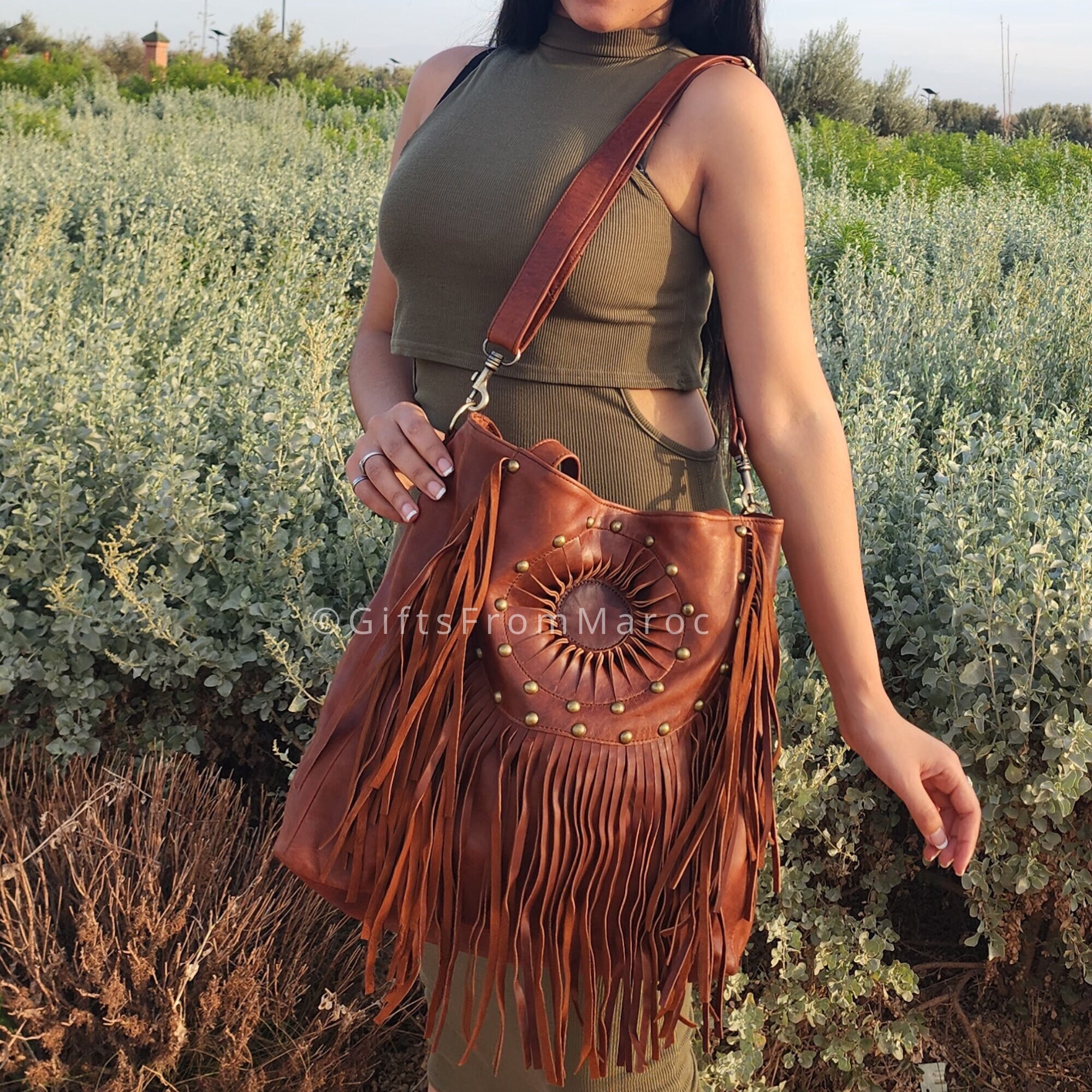 The Sharon Leather Fringe Crossbody Handbag – Steel Brass & Hyde