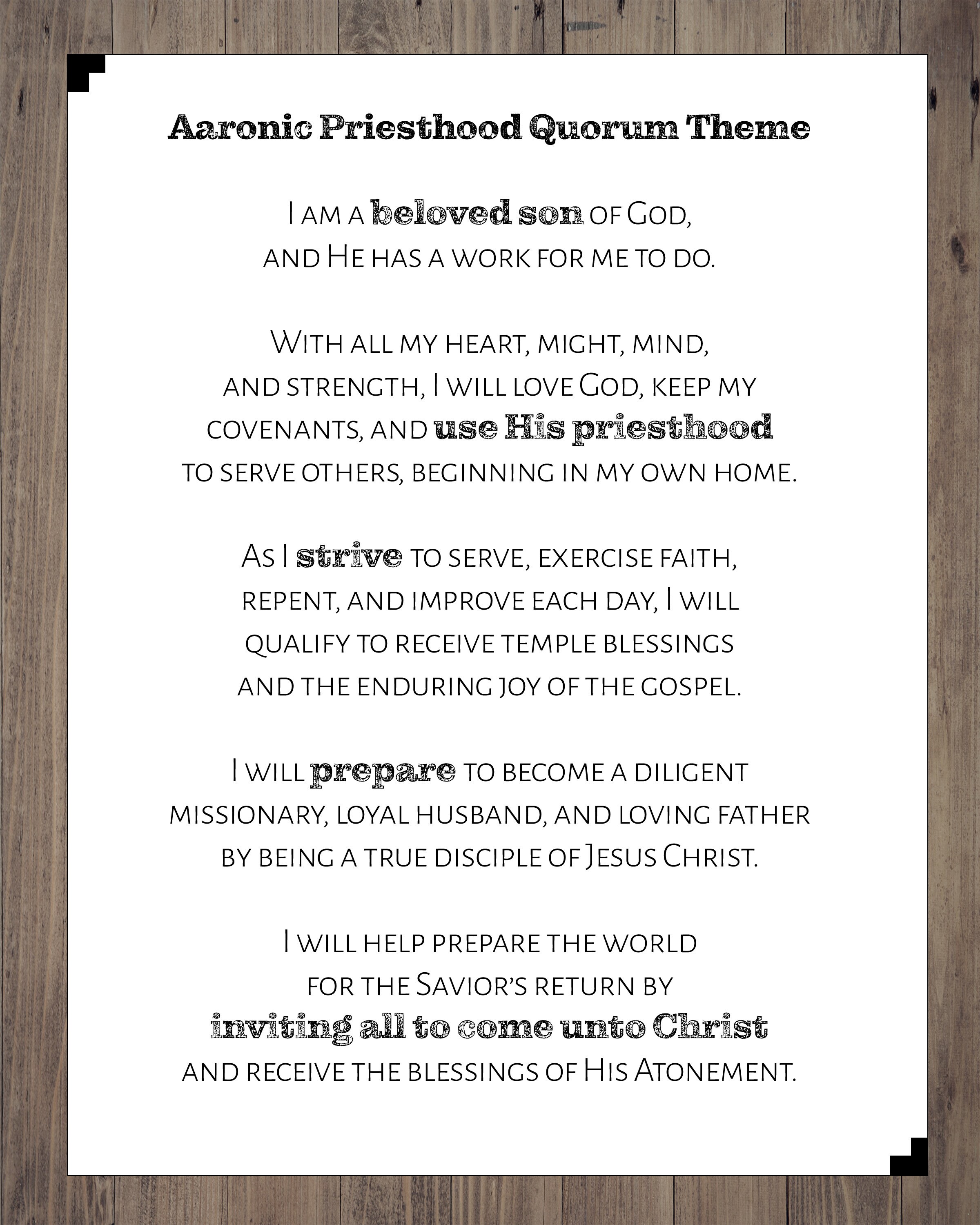 LDS Aaronic Priesthood Theme rustic - Etsy UK