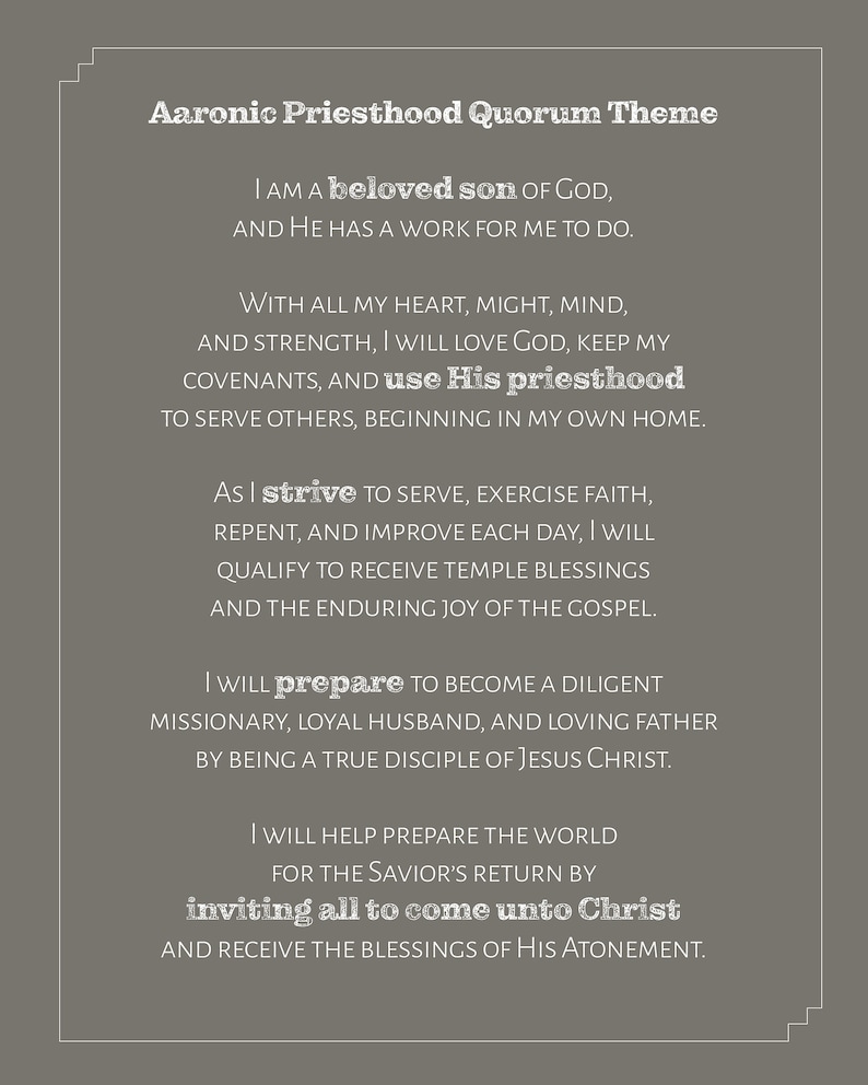 LDS Aaronic Priesthood Theme {black, White &amp; Grey} - Etsy