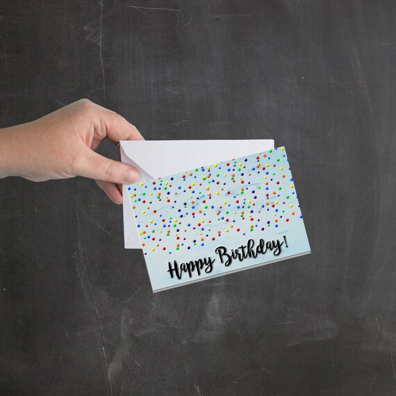 Happy Birthday card black text with blank inside | Etsy