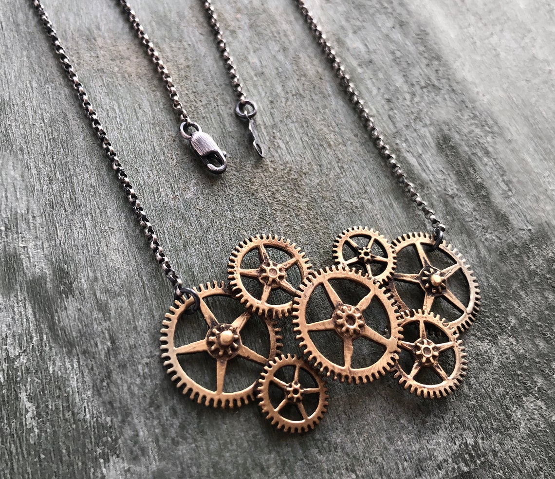 Brass Gears Necklace. Made with recycled brass and sterling Etsy