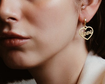 Custom Name Earrings, Personalized Name Jewelry, Dangle Heart Earrings, Silver Name Earrings, Dangle Name Jewelry, Personalized Earrings