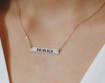 Roman Numeral Bar Necklace, Personalized Bar Necklace, Engraved Bar Necklace, Christmas Gift, Custom Bar Necklace, Anniversary Necklace