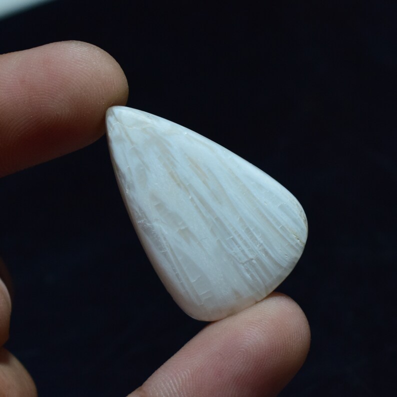 Scolecite Gemstone loose Scolecite Scolecite Cabochon Loose Gemstone 37x24x6mm White Scolecite Pear shape Scolecite Wave scolecite