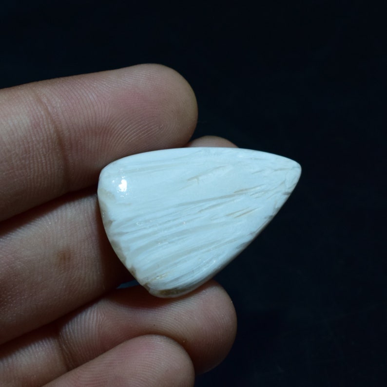 Scolecite Gemstone loose Scolecite Scolecite Cabochon Loose Gemstone 37x24x6mm White Scolecite Pear shape Scolecite Wave scolecite