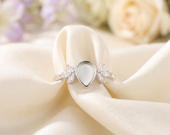 Marquise Cluster 6 x 8 mm Teardrop Ring Blank • 925 Sterling Silver Bezel Setting for Resin Art, Breastmilk Jewelry, DIY Pear Ring Base