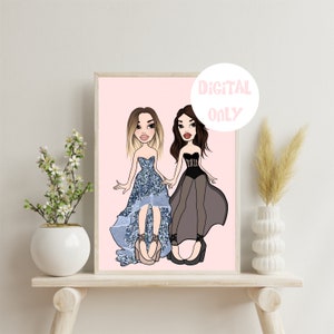 Ilustración personalizada de muñeca digital / dibujos animados de foto personalizada / imprimible / regalo de Navidad de cumpleaños para ella / amigos de la familia