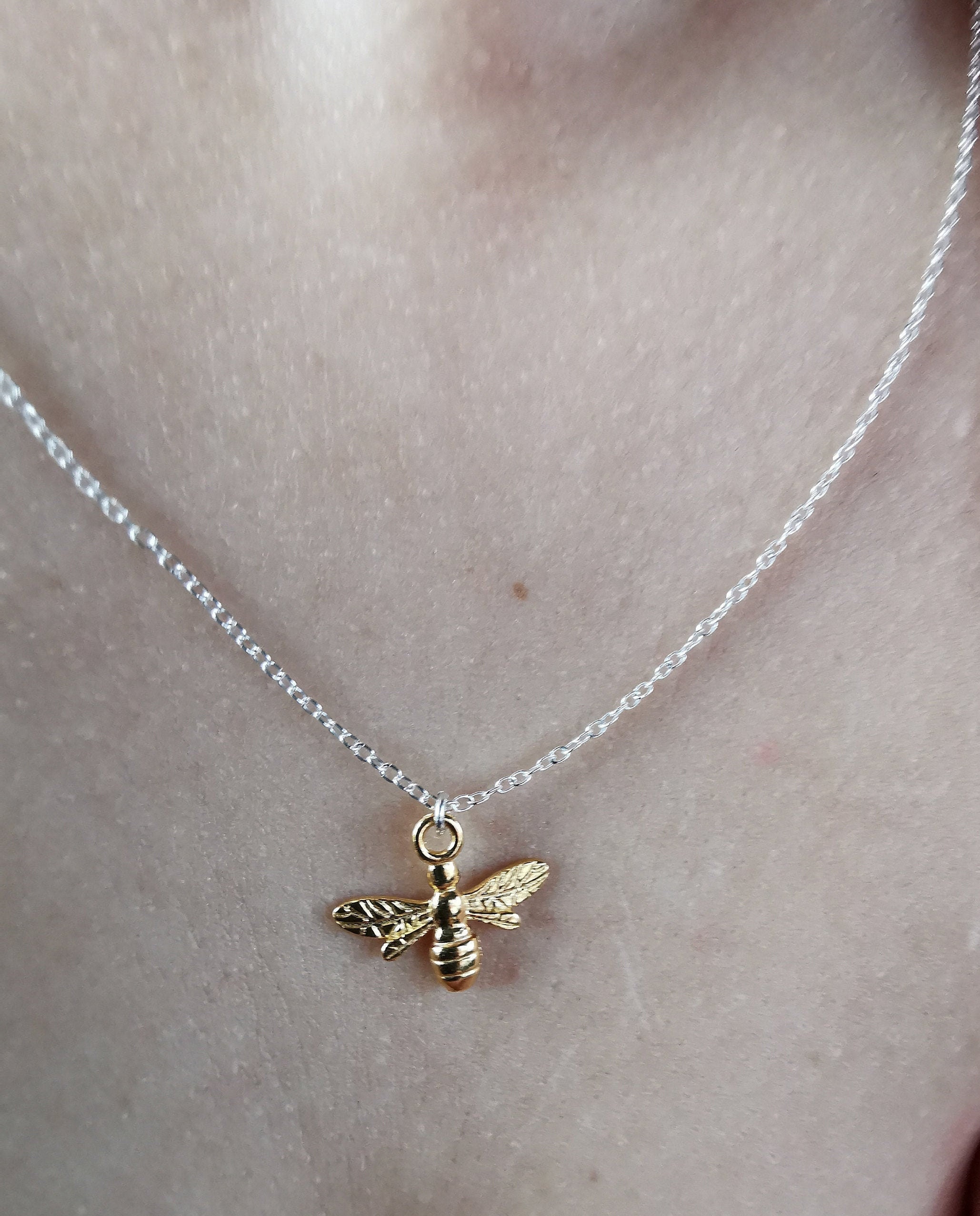 Sterling silver and 18k gold plated bumble bee necklace Etsy