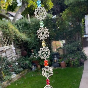 Suncatcher glass prism hanging ~ Chakra symbol’s and colours Rainbow maker sparkles