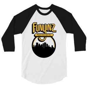 3/4 Sleeve Raglan Funyinz Shirt (Black and White) - Pittsburgh Funyuns Skyline Baseball Tee - Yinzer Apparel