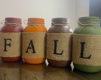 Set of 4, 32oz Rustic Fall Mason Jars with Sunflower/Foliage Arrangement