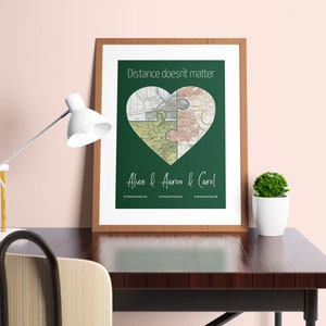 Fernreise Liebe & Freundschaft Puzzle Karte • Personalisierte Beziehung Poster • Hometown Location Herz Karte • Freund, Freundin Valentinstag Geschenk