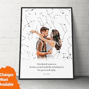 Watercolor Couple Portrait, Gifts For Valentine, Custom Photo, 1st First One Year Anniversary Gift For Husband From Wife, Gift For Him Her
