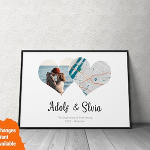 Erste Datums-Standortkarte mit Ihrem Foto, personalisierte Koordinaten Schild Geschenk, wo sie ja sagte, Geschenk für Braut zu sein, Verlobungskarte für Paare